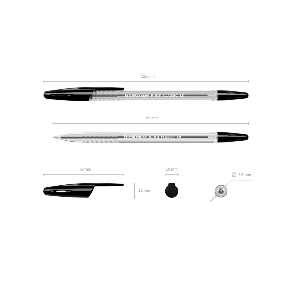 Ручка шариковая черная Erich Krause "R-301 Classic" 1мм. /50/