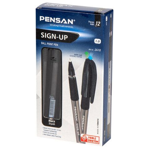 Ручка шариковая черная Pensan "Sign-Up" 1 мм  /12/