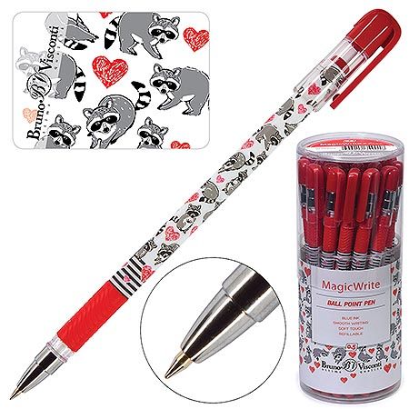 Ручка шариковая синяя "Magicwrite. Еноты.Сердечки" 0,5мм  /24/