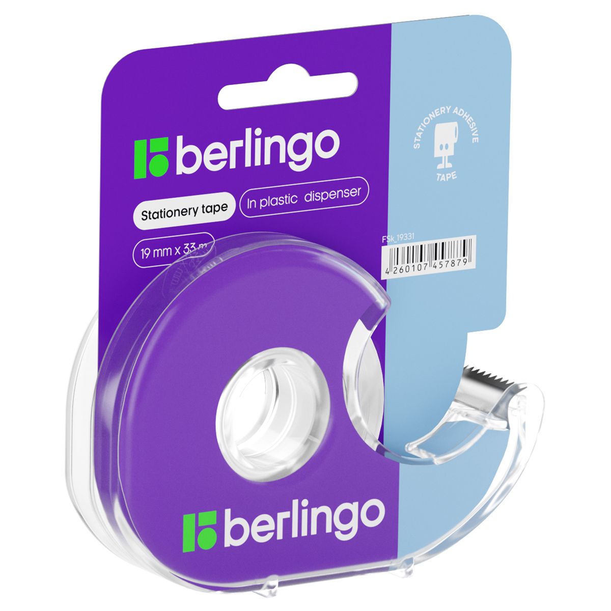 Клейкая лента 19мм х 33м прозрачная "Berlingo" с диспенсером /12/