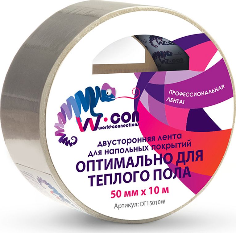 Клейкая лента 50мм х 10м двусторонняя  W-CON для гладких поверхностей /36/