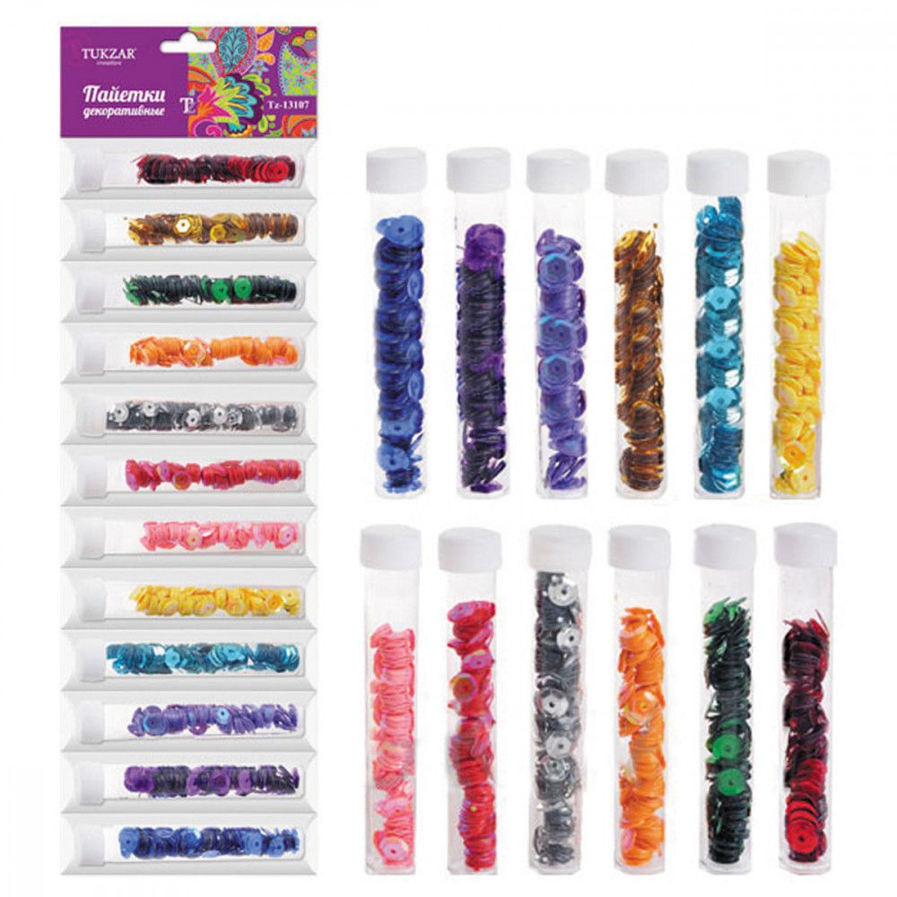 Пайетки для декоративных работ в пластиковой тубе 12шт. в упаковке /12/144/