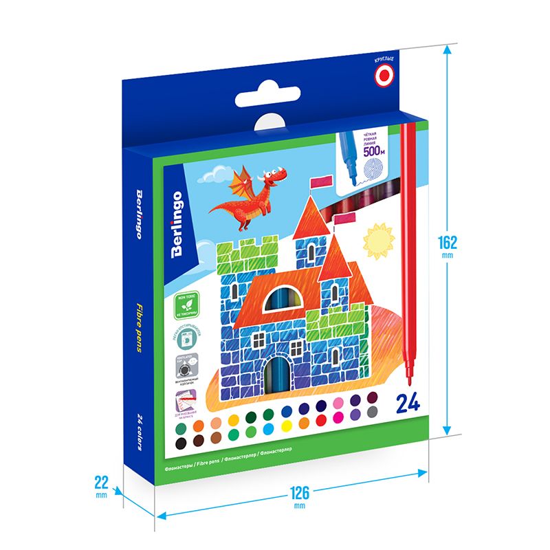 Фломастеры 24цв. Berlingo "Замки" + магнитная закладка /12/