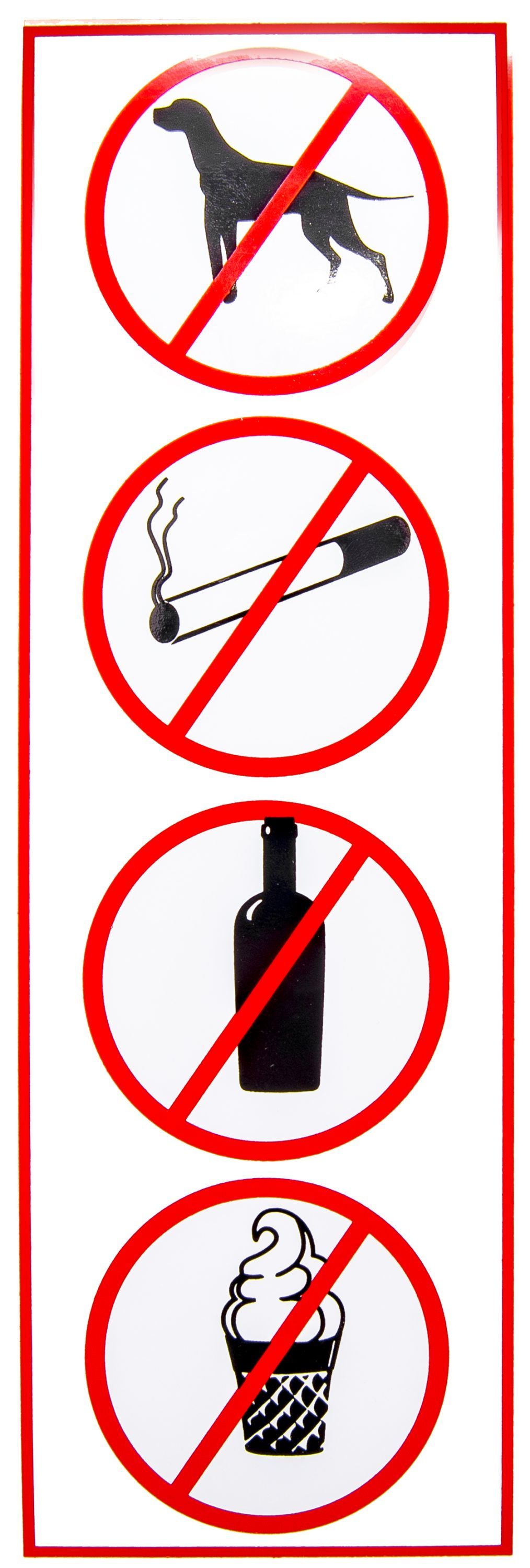 Знак "Запрещено: курить, пить, есть, проходить с животными" наклейка /1/