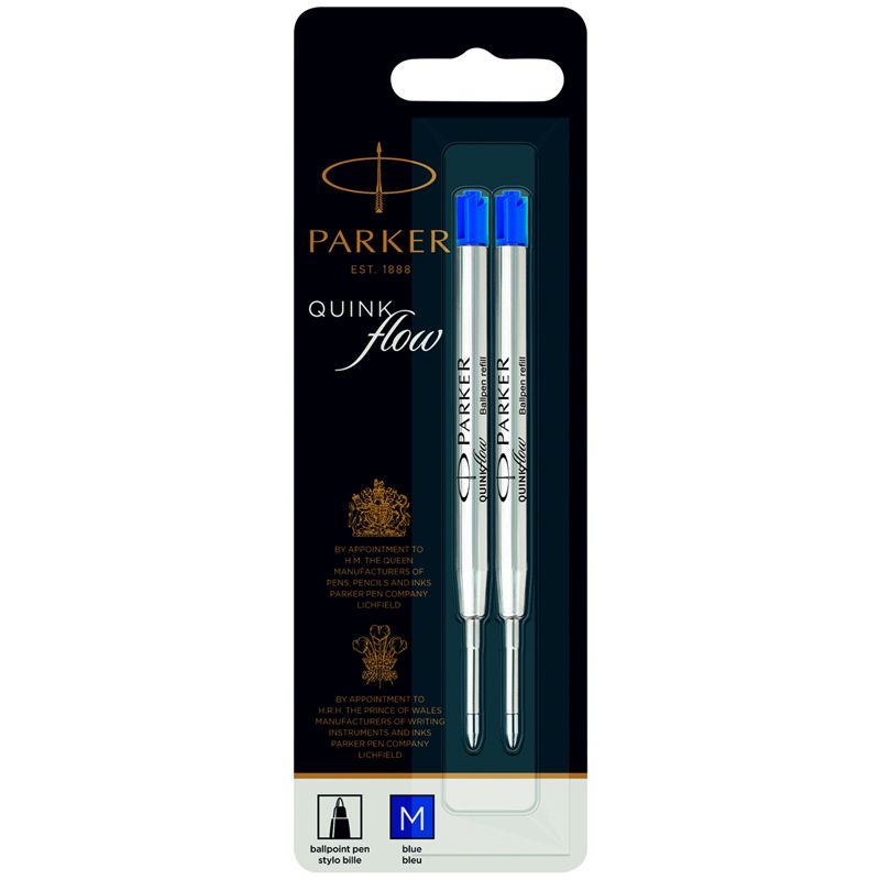 Стержень шариковый Parker "QuinkFlow Ball Point" синий, 98мм, 1,0мм, метал.корпус, 2шт/12/