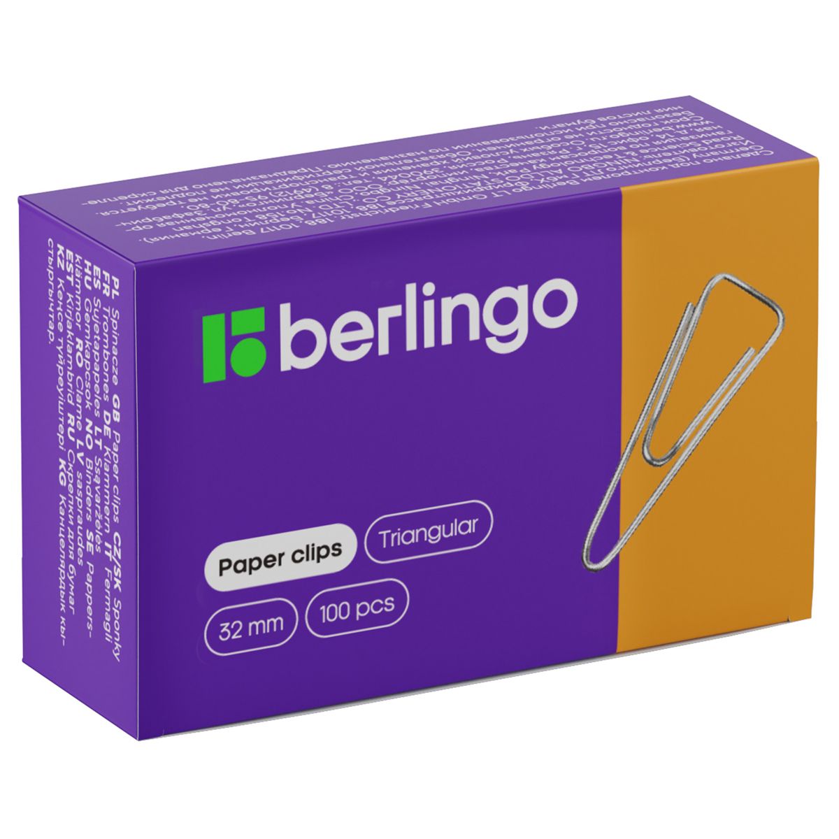 Скрепки 32мм "Berlingo" 100шт. никелированные треугольные отогнутый носик /10/