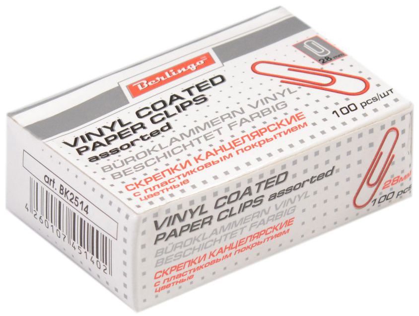 Скрепки 28мм "Berlingo" 100шт. цветные /10/