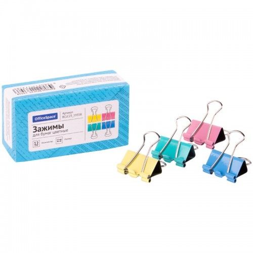 Зажим для бумаг 25мм "OfficeSpace" цветные /12/
