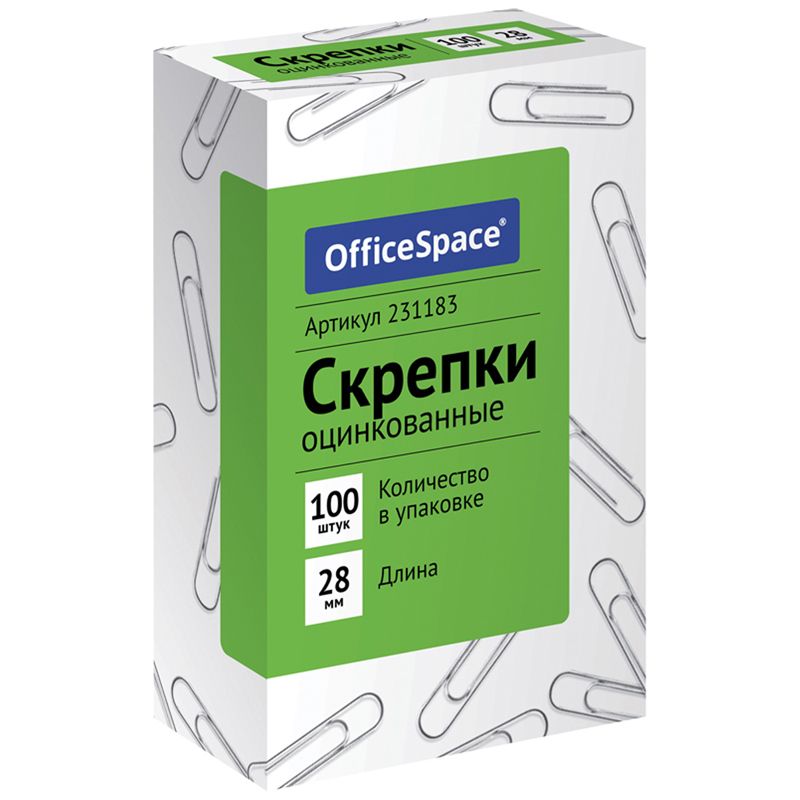 Скрепки 28мм "OfficeSpace" 100шт. оцинкованные /144/