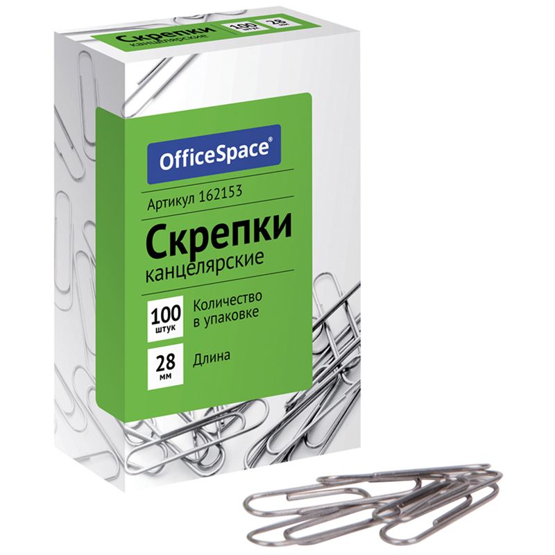 Скрепки 28мм "OfficeSpace" 100шт. /120/144/
