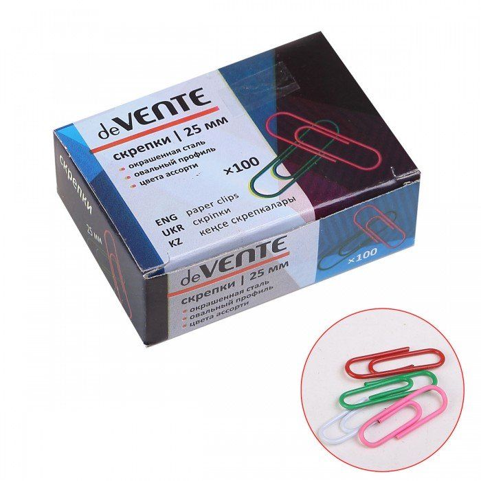 Скрепки 25мм "deVENTE" 100шт. цветные /10/