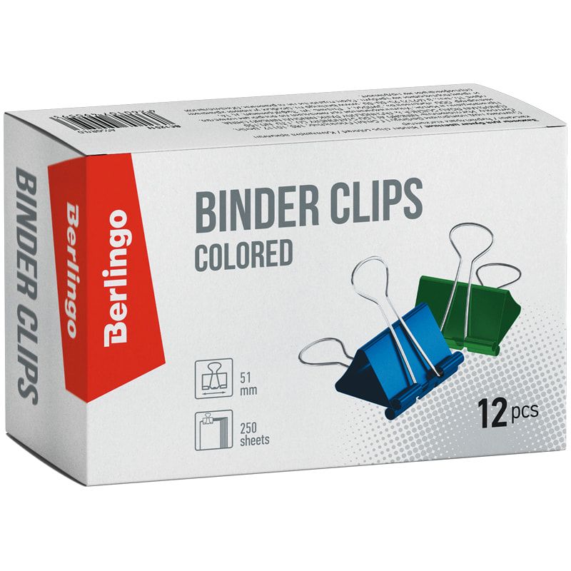 Зажим для бумаг 51мм "Berlingo" цветной /12/60/