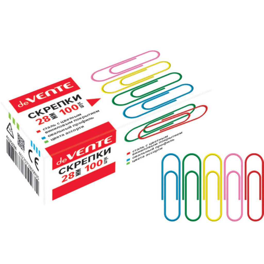 Скрепки 28мм "deVENTE" 100шт. цветные /10/