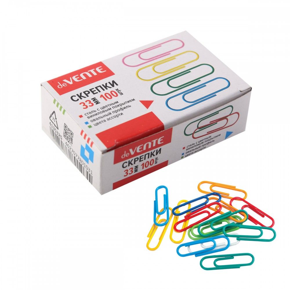 Скрепки 33мм "deVENTE" 100шт. цветные /10/