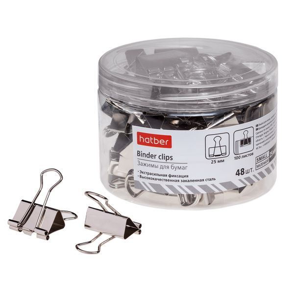 Зажим для бумаг 25мм "Hatber" серебро /48/
