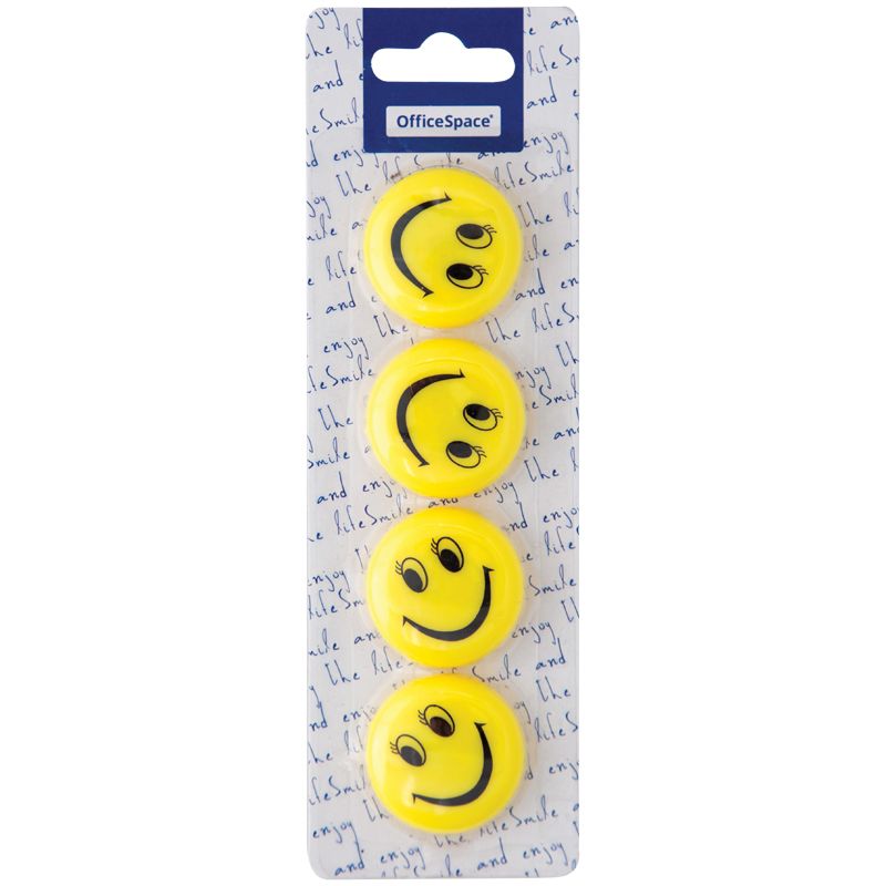 Магниты для доски 35мм "OfficeSpace смайлик" 4шт.  /12/