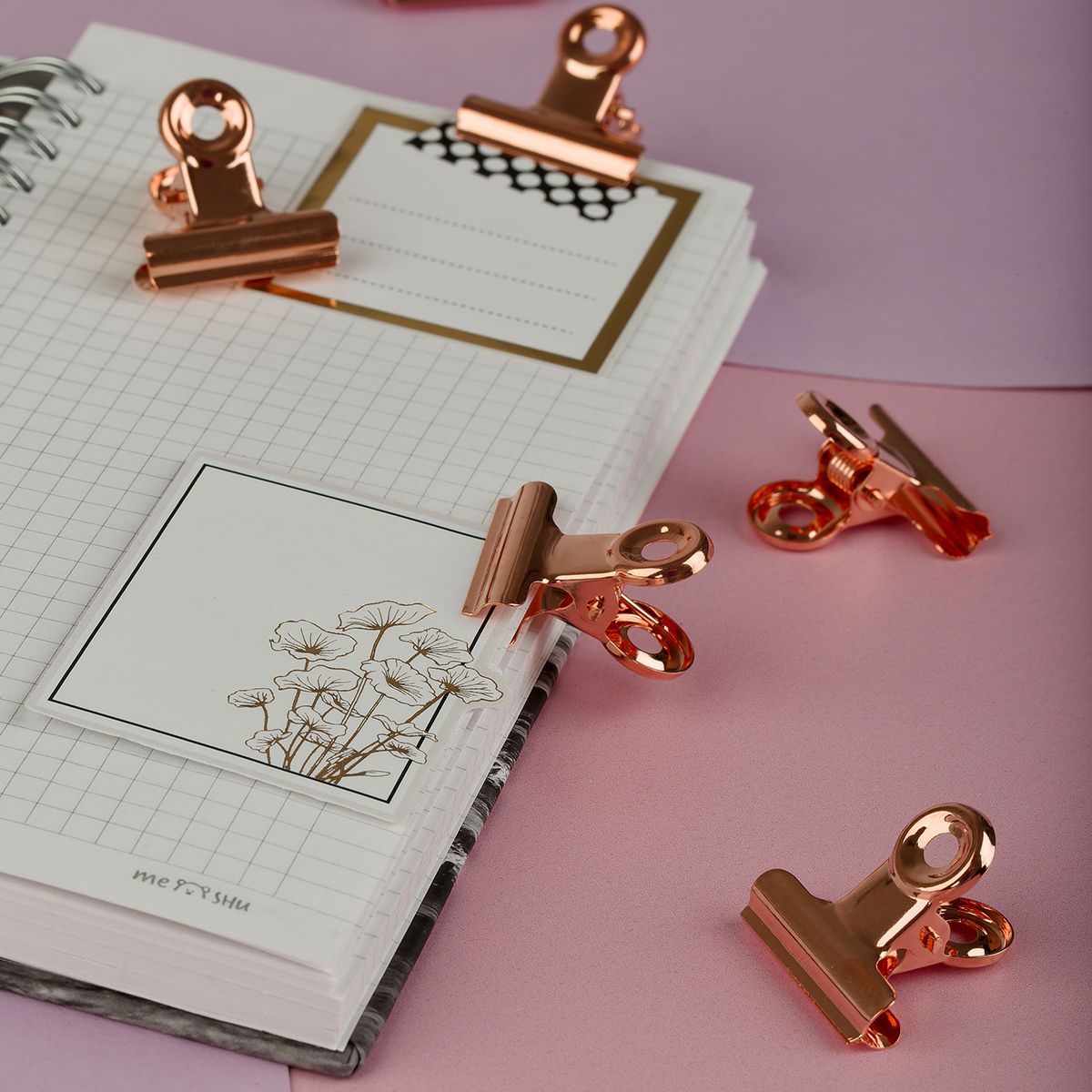 Зажим-бульдог для бумаг 25мм Meshu "Rose Gold" уп. 6шт.