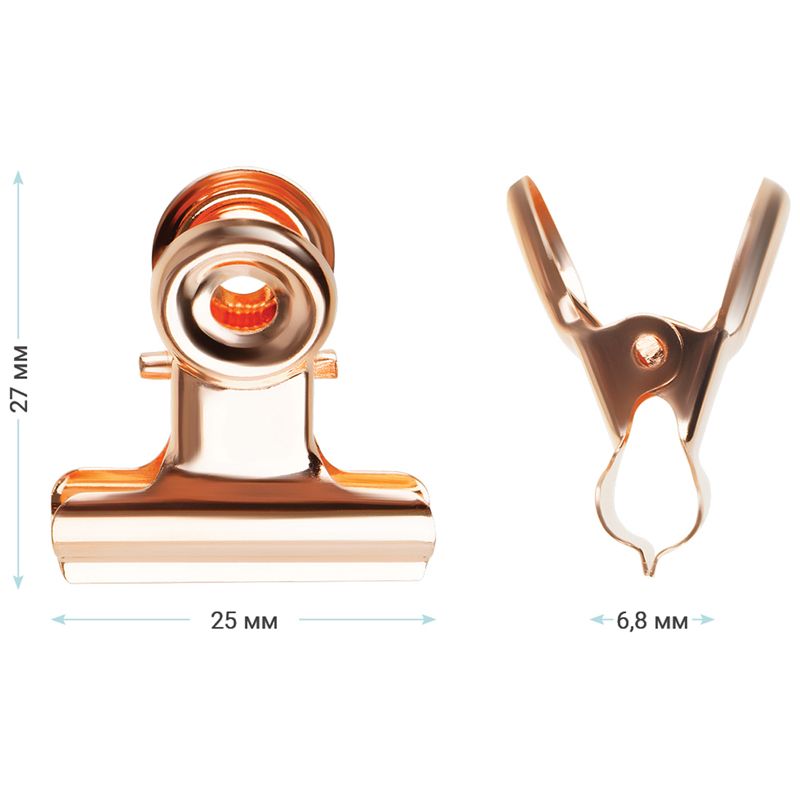 Зажим-бульдог для бумаг 25мм Meshu "Rose Gold" уп. 6шт.