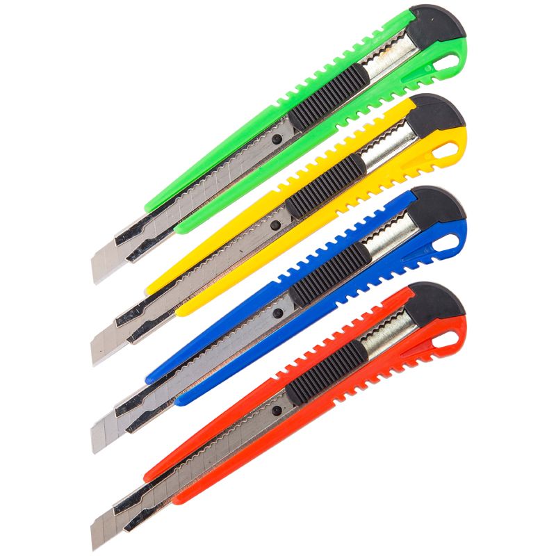 Нож канцелярский  9мм "OfficeSpace" усиленный, с фиксатором, металл. направляющие, ассорти/30/