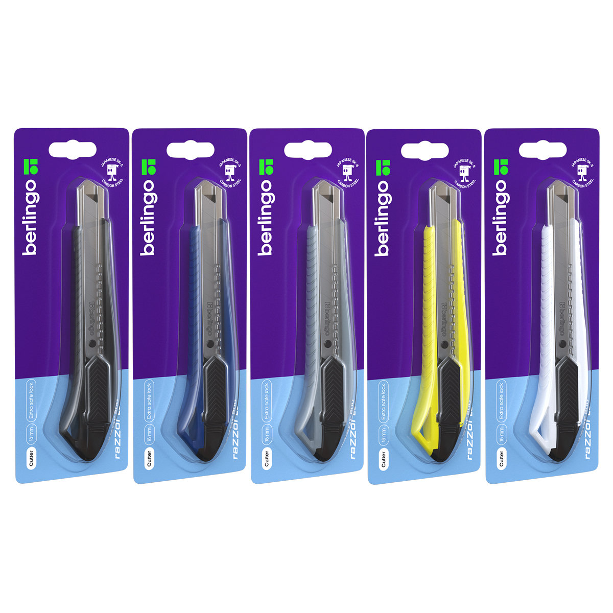 Нож канцелярский 18мм Berlingo "Razzor 200" auto-lock, металл, ассорти /10/