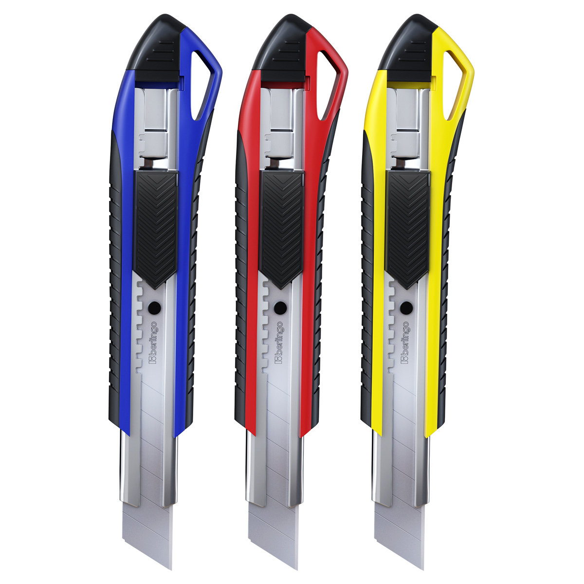 Нож канцелярский 18мм Berlingo "Razzor 300" auto-lock, металл, ассорти /10/