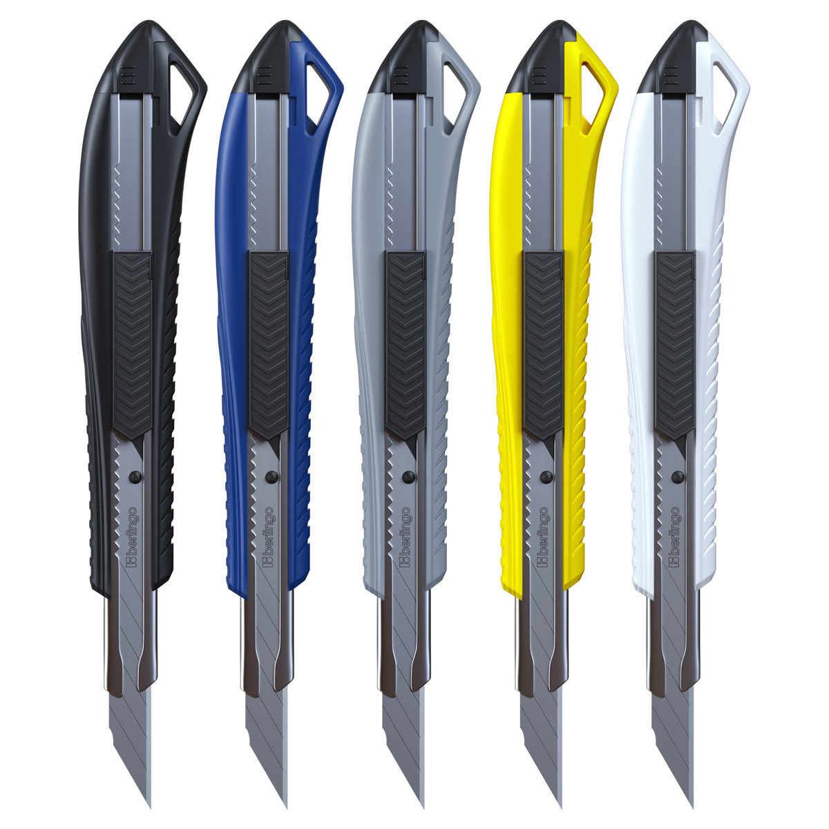 Нож канцелярский  9мм Berlingo "Razzor 200" auto-lock, металл, ассорти /10/