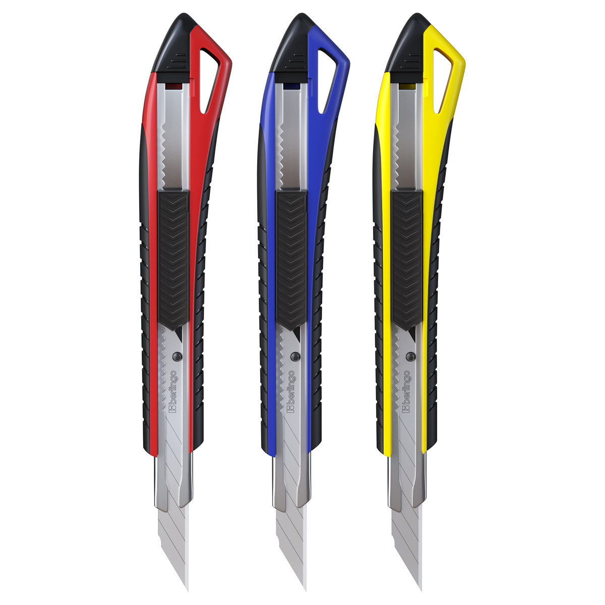 Нож канцелярский  9мм Berlingo "Razzor 300" auto-lock, металл, ассорти