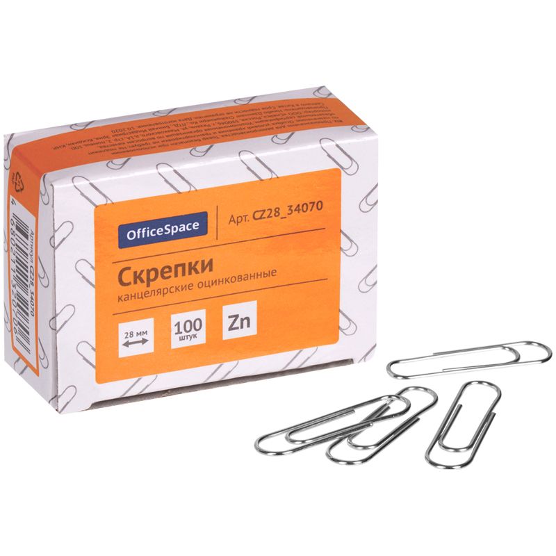 Скрепки 28мм "OfficeSpace" 100шт. оцинкованные