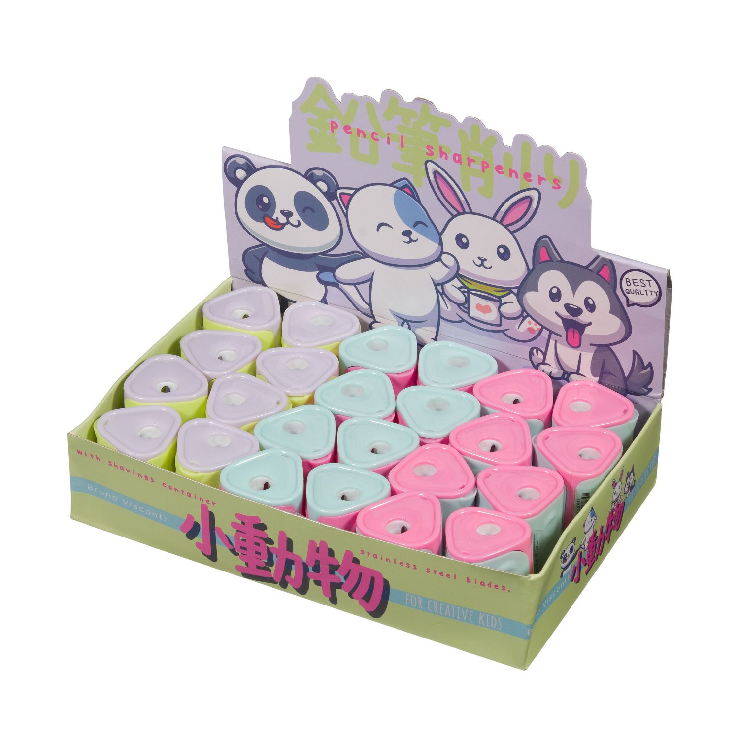 Точилка с контейнером в пенал"KAWAII ANIMALS" на 1 отверстие /24/