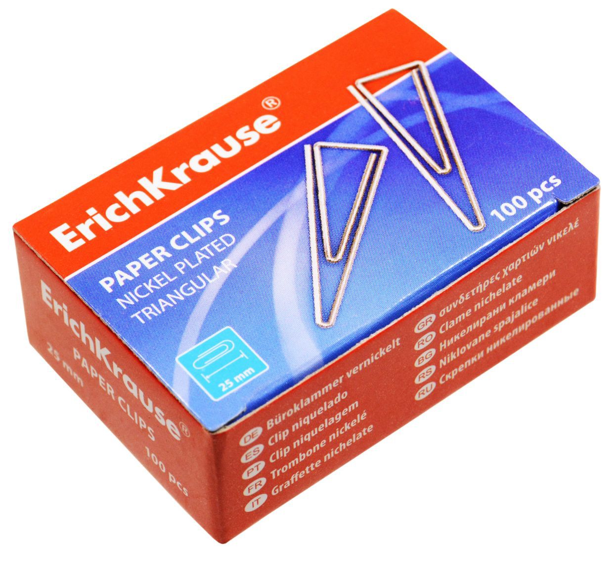 Скрепки 25мм "Erich Krause" 100шт. никелированные треугольные /24/