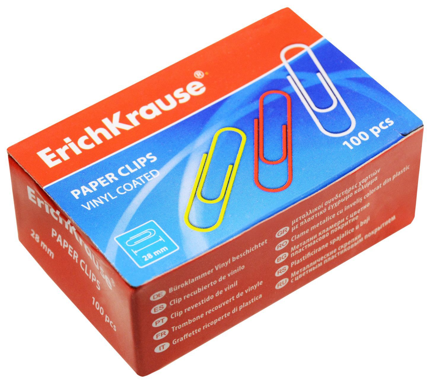 Скрепки 28мм "Erich Krause" 100шт. цветные /24/