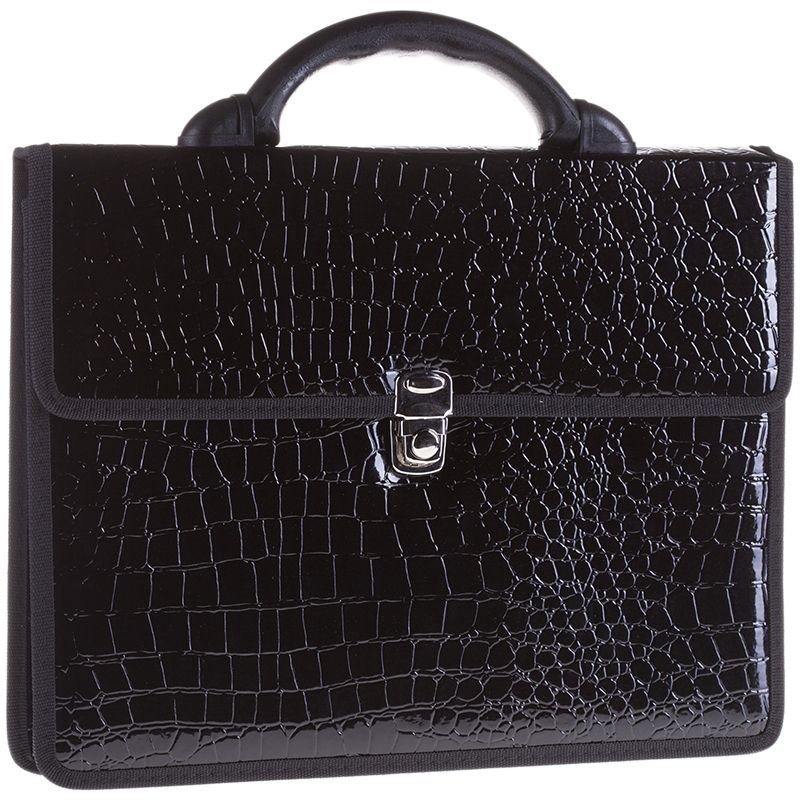 Портфель А4  2отд. OfficeSpace "Milan" черный кожзам лак анаконда /10/