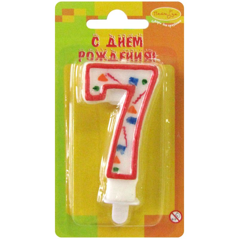 Свеча для торта "Цифра 7. Красное конфетти" 8см. /12/