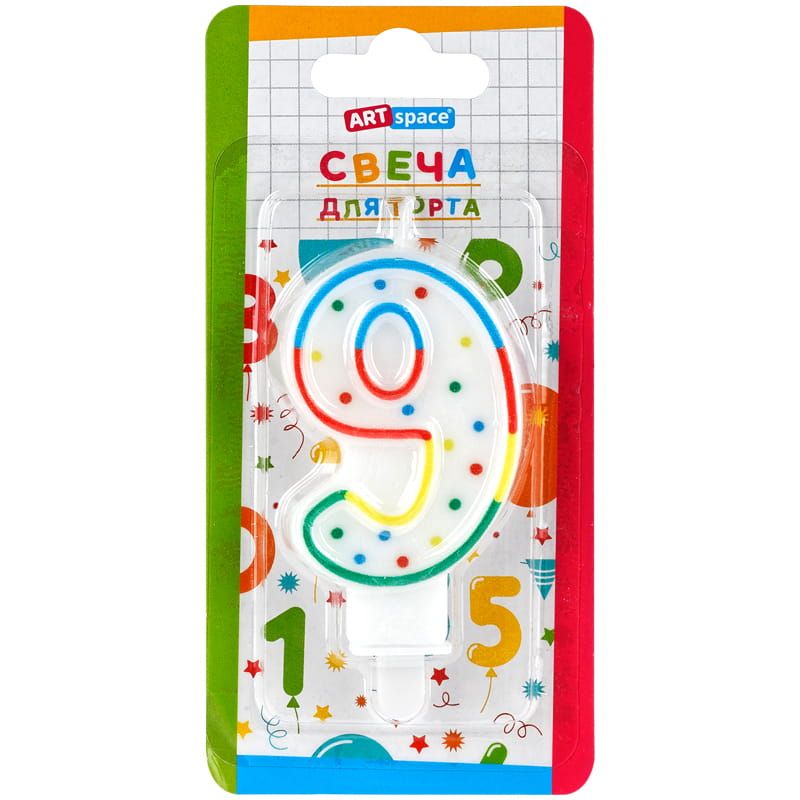 Свеча для торта "Цифра 9" 8,5см. /12/