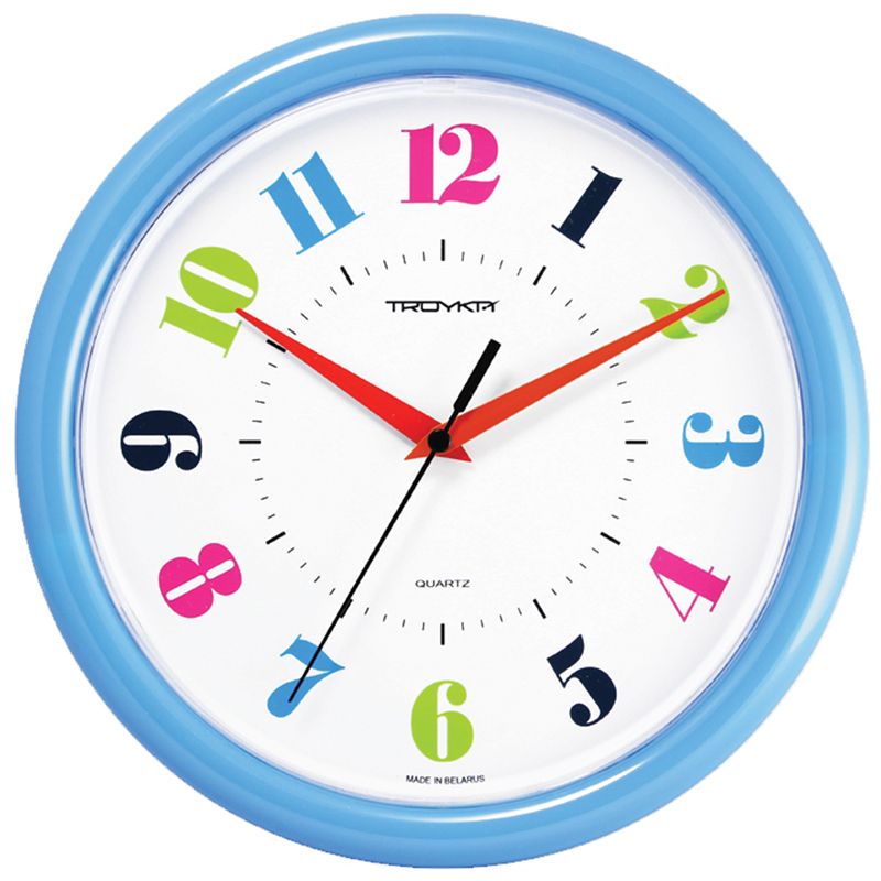 Часы настенные ход плавный, Troyka 21241215, круглые, 30*30*5, синяя рамка