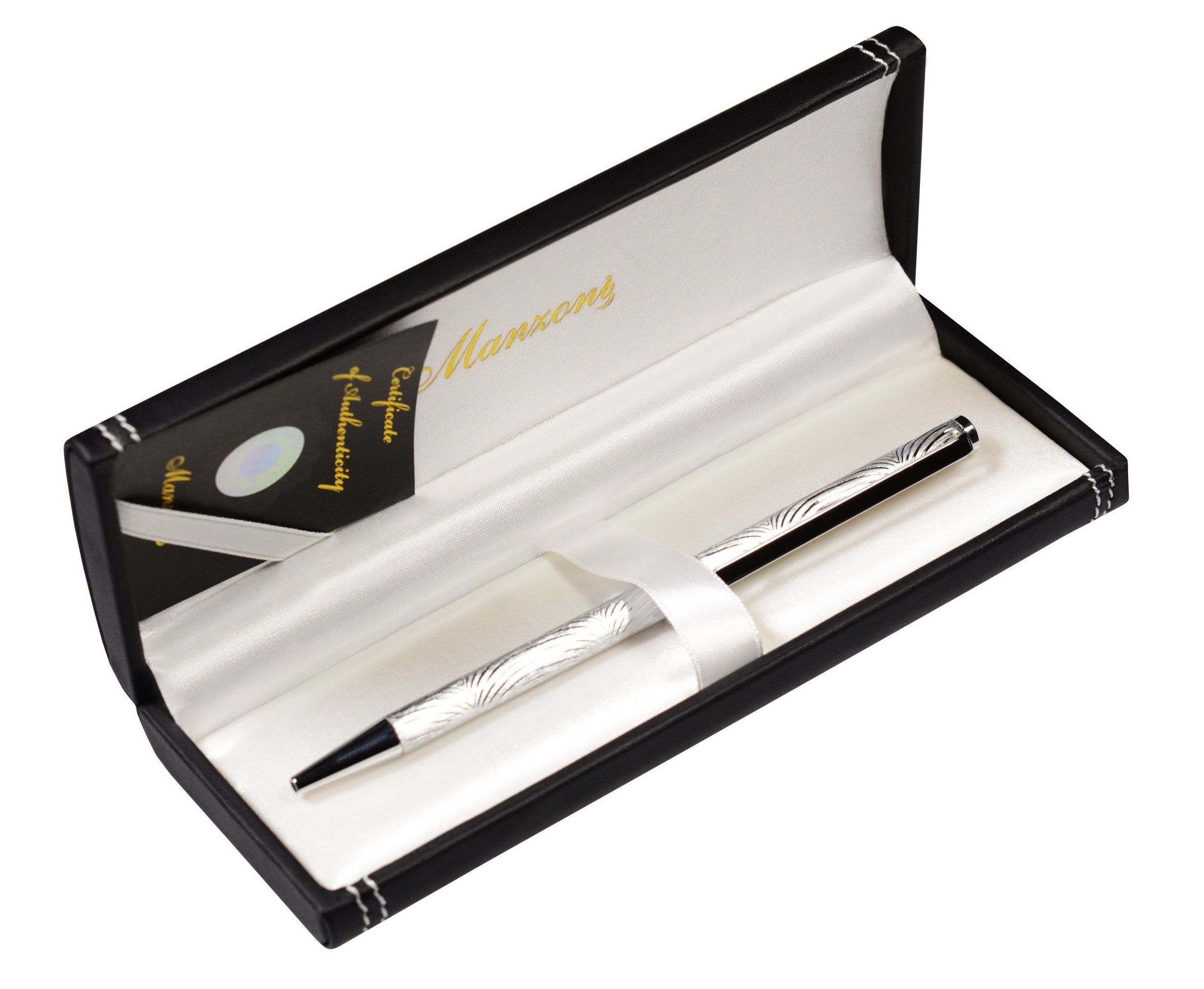 Ручка шариковая "Manzoni" AMELIA корпус серебряный, в футляре /30/