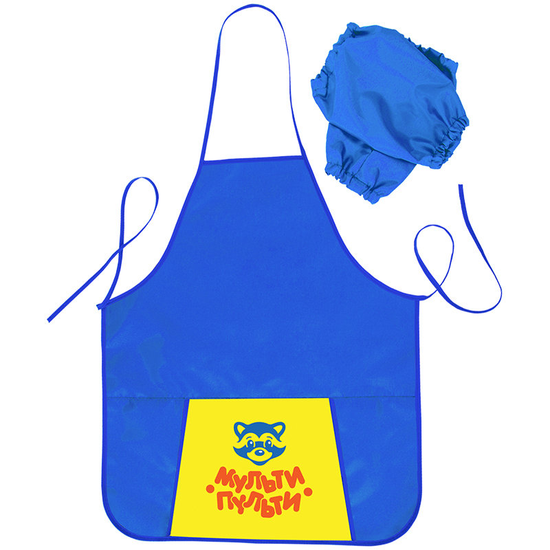 Фартук для труда "Приключения Енота" с нарукавниками синий /18/