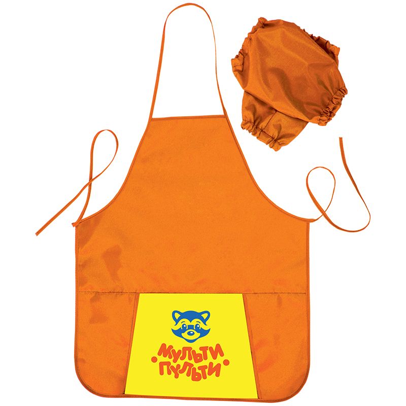Фартук для труда "Приключения Енота" с нарукавниками оранжевый /18/
