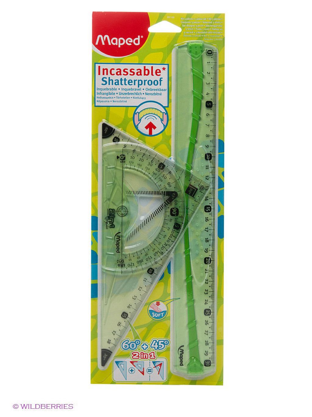 Линейки набор из 3-х пр. Maped (треугольник, линейка 30см, транспортир)  /10/