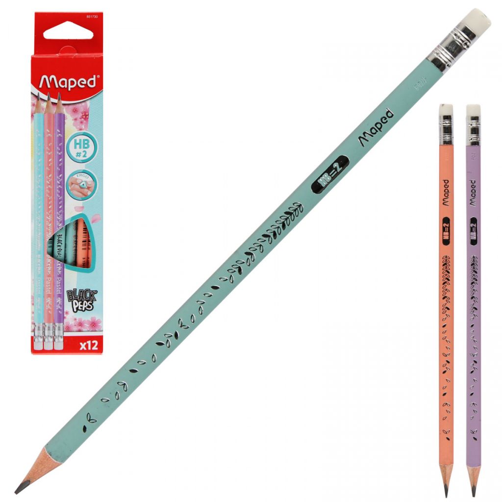 Карандаш чернографитный с ластиком "Maped" Black Peps Pastel НВ /12/