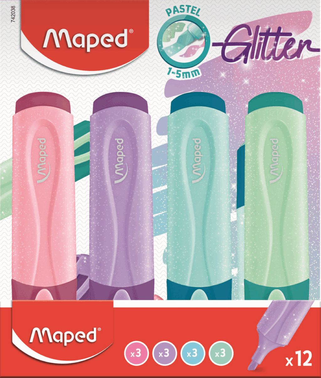 Маркер-текстовыделитель Maped "Fluo Peps Classic Glitter" с блестками пастельные цвета 1-5мм /12/