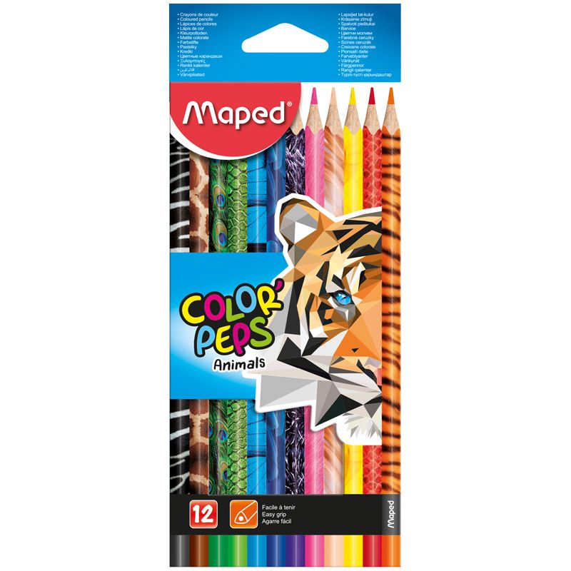 Карандаши 12цв. Maped "Color'Peps Animals", трехгр., принт на корпусе, карт.коробка /12/