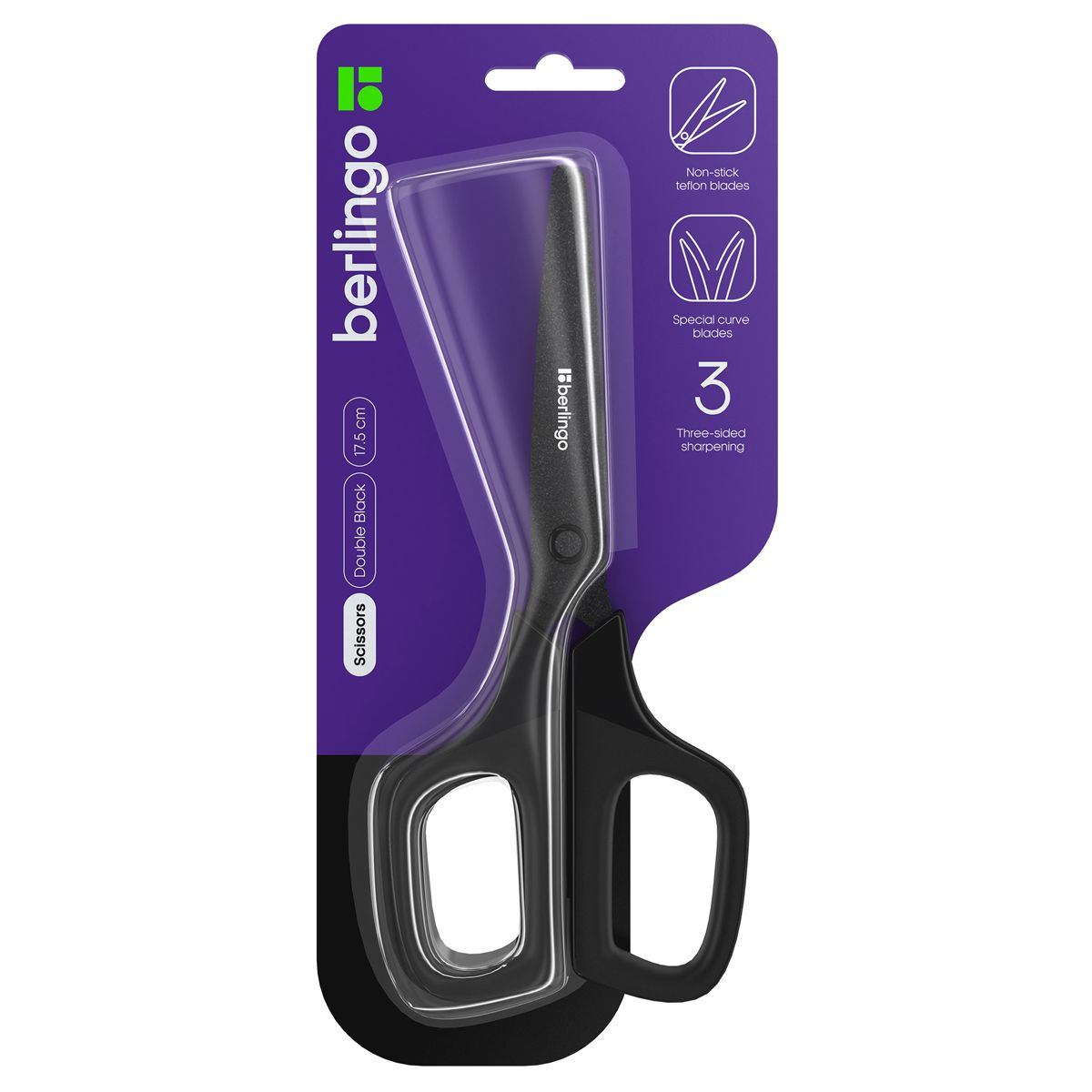 Ножницы 17,5см "Berlingo" Double black тефлоновые лезвия /12/