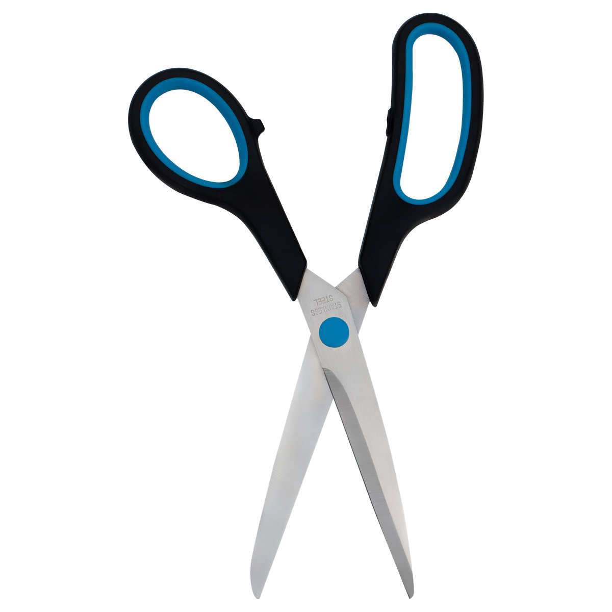Ножницы 21.5см "OfficeSpace" черные ручки с синими вставками, ПВХ чехол с европодвесом /12/