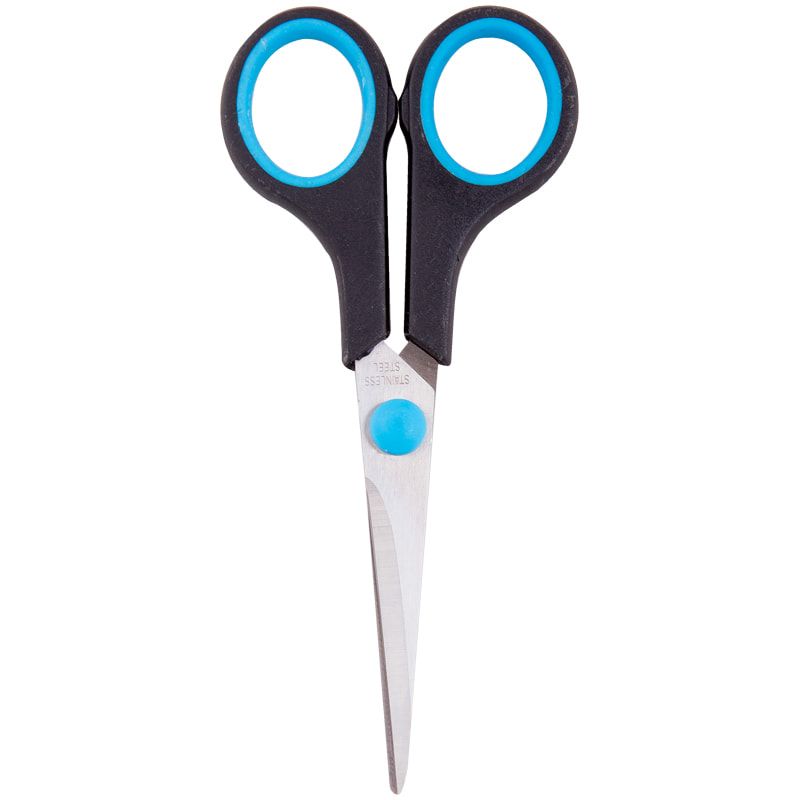 Ножницы 14см "OfficeSpace" черные с синими вставками /24/