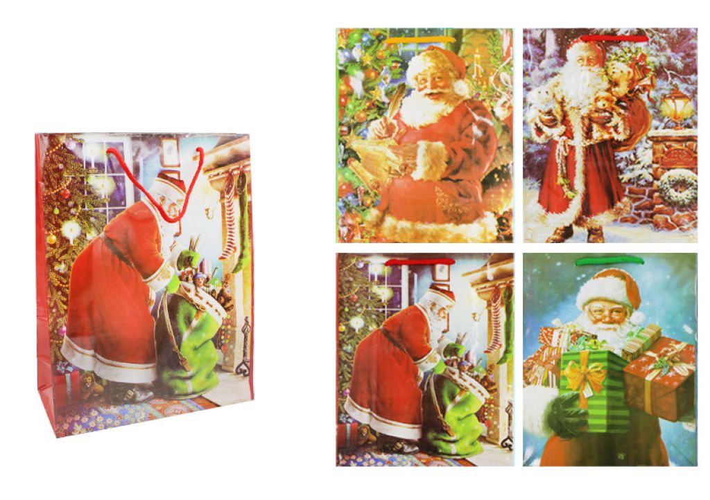 Пакет подарочный 26х32х11см "ДЕД МОРОЗ" ассорти, глянцевый /20/