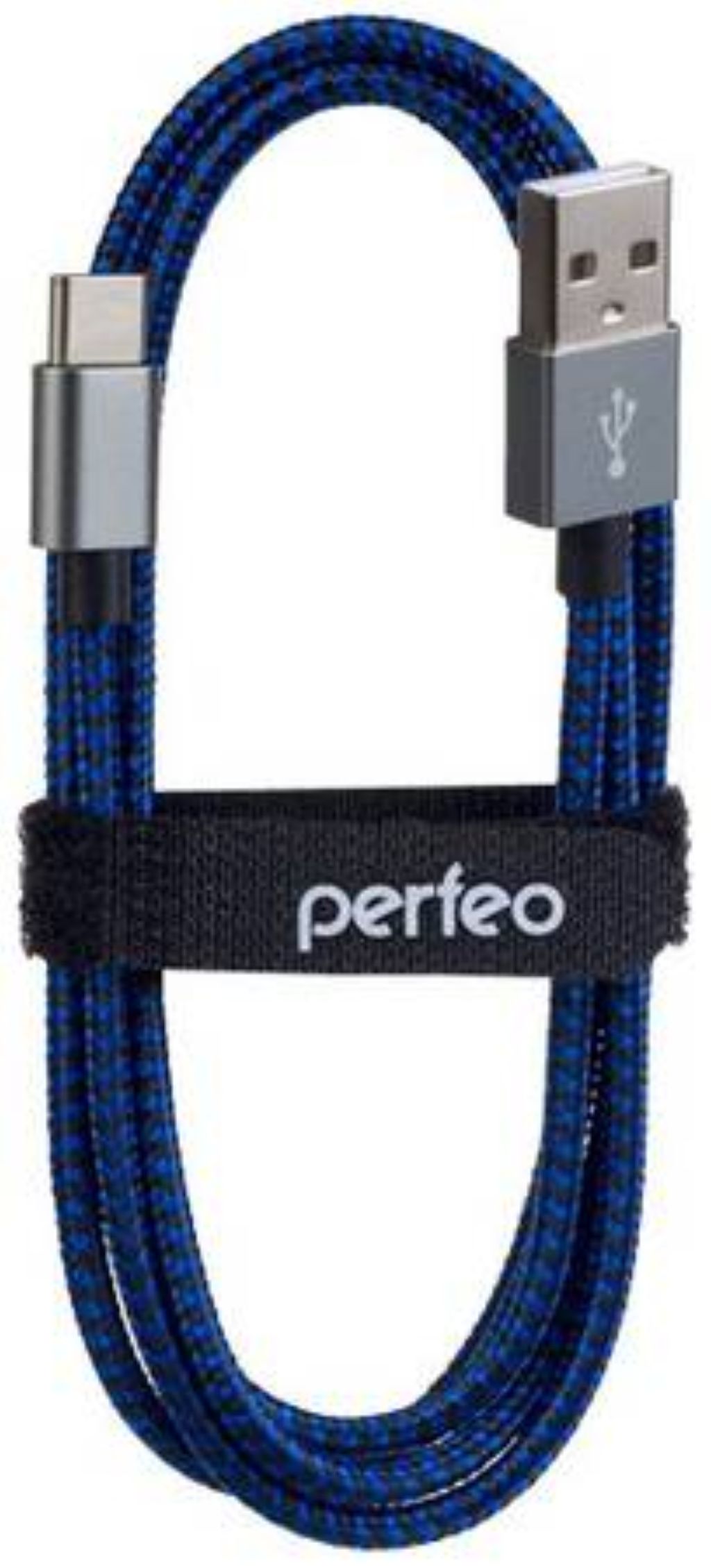 Кабель USB2.0 A вилка - USB Type-C вилка, черно-синий, длина 1 м