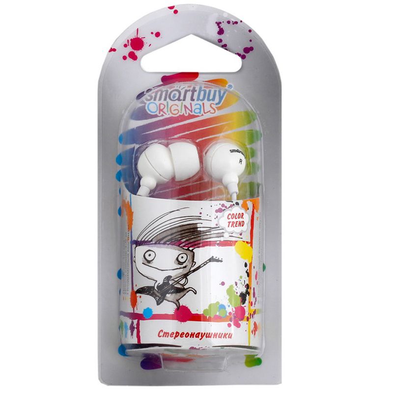 Наушники внутриканальные стерео SmartBuy "COLOR TREND" провод 1.2м. белые /1/