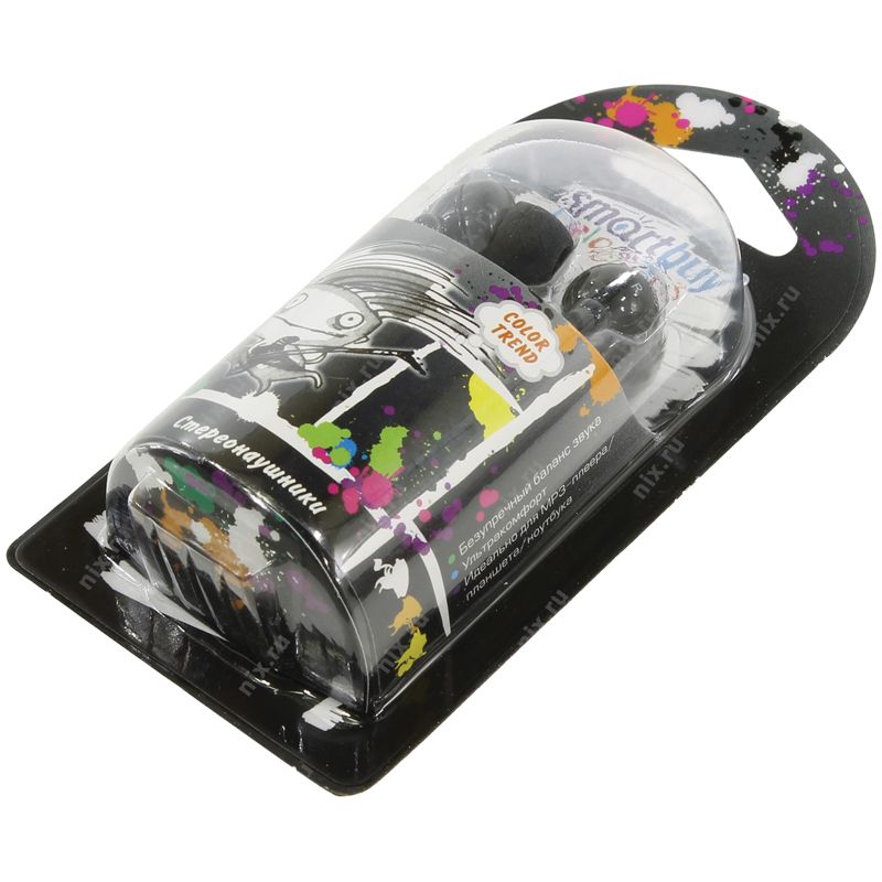 Наушники внутриканальные стерео SmartBuy "COLOR TREND" провод 1.2м. черные /1/