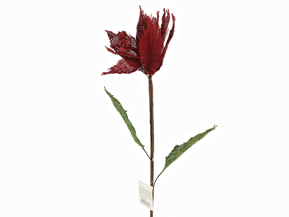 Цветок декоративный на ножке "Пуансетия" красный  h=66см /1/